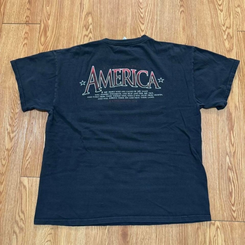 Jesus Men's Shirt Black America It's‎ Time To Pray Eagle Scripture Size Large - Picture 2 of 7